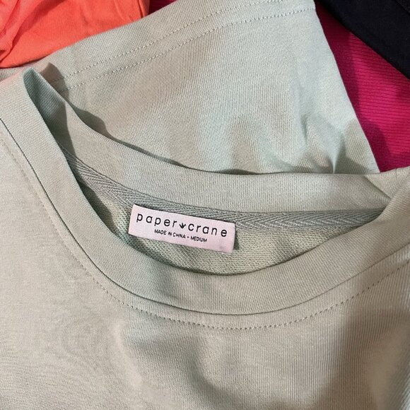 Paper Crane French Terry Crop Sweatshirt Top Size Medium Seafoam Green Boxy - Picture 4 of 6